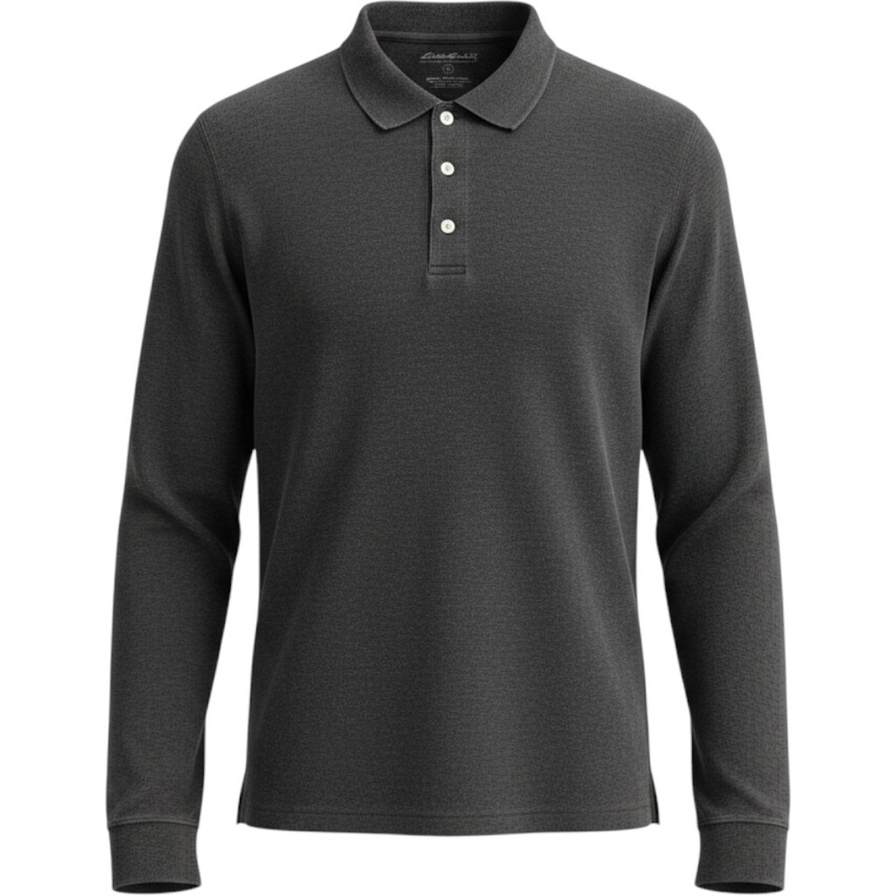 Eddie Bauer Polo Shirt Mens XL Charcoal Grey Long Sleeve 100% Pima Cotton Solid